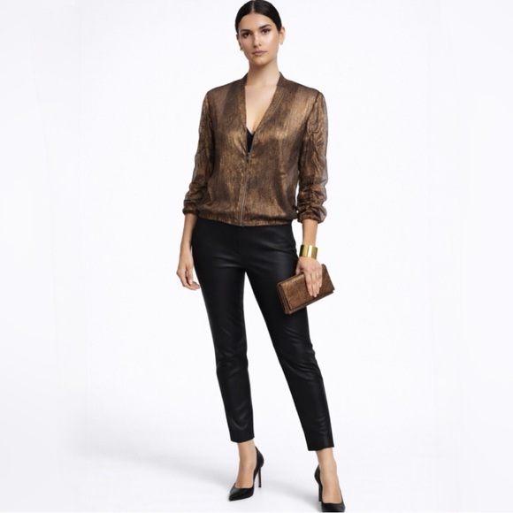 Diane Von Furstenberg Jackets & Blazers - Diane von Furstenberg Metallic Chiffon Zip Jacket Copper Brown Sz 6💚